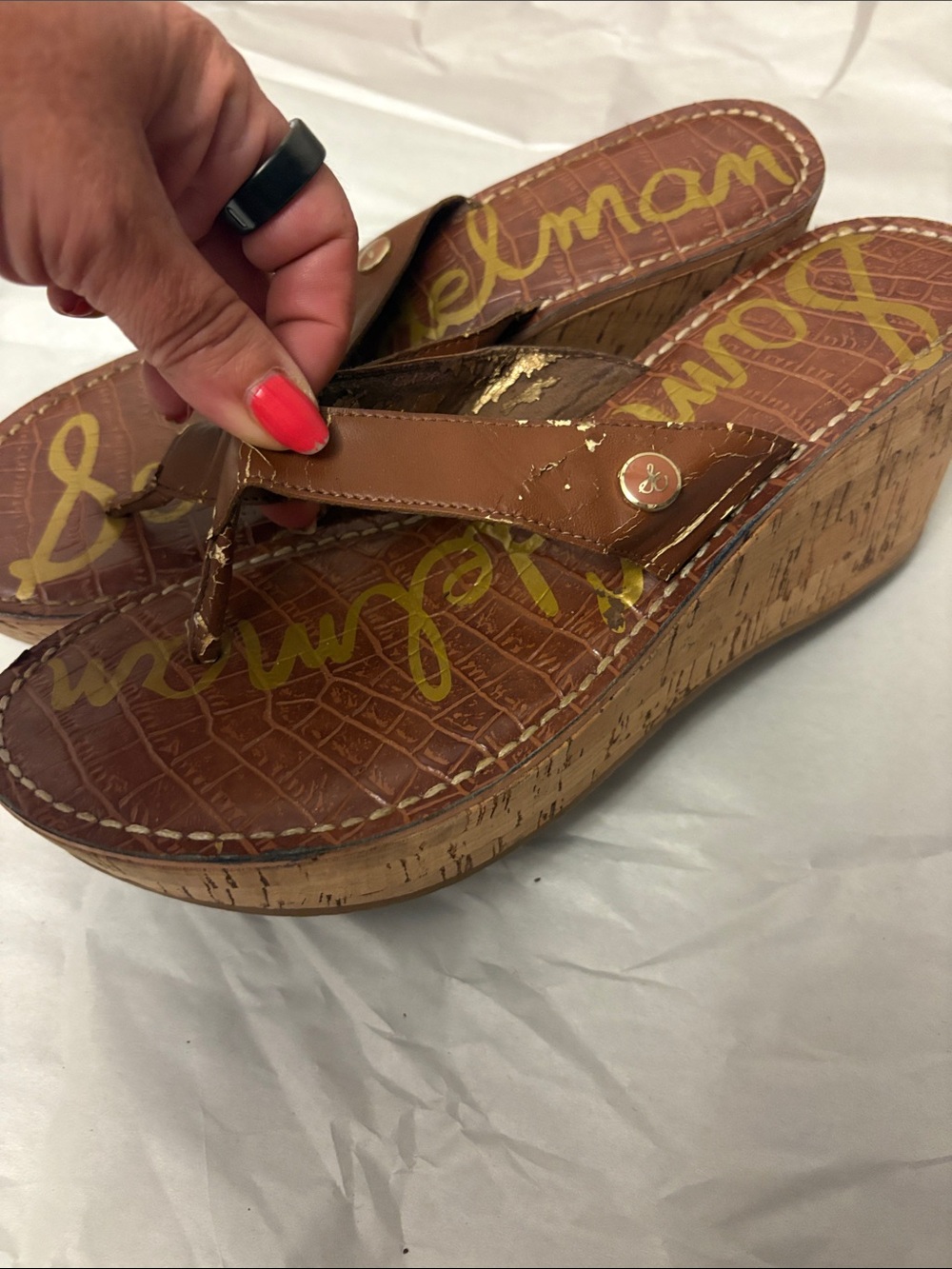 Cork Sam Edelman Wedge Thong Sandals in Brown Women